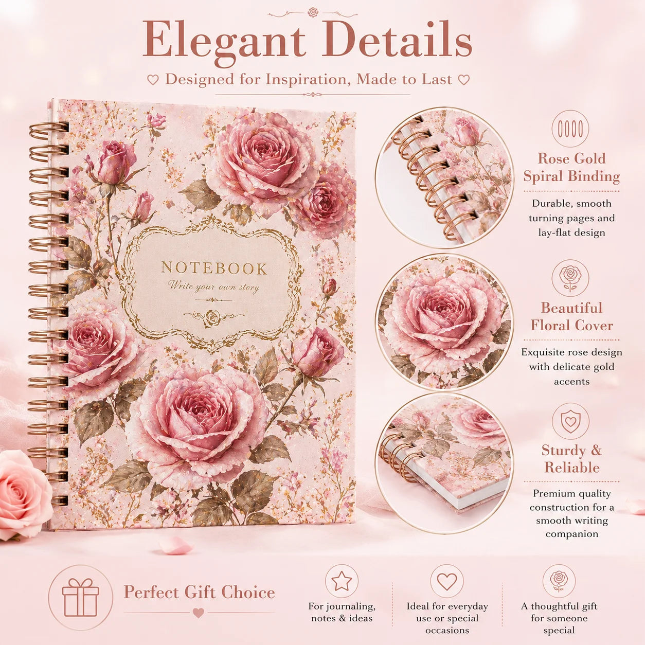 Retro Pink Rose Stamping Coil Notebook Girl Heart Art Handbook