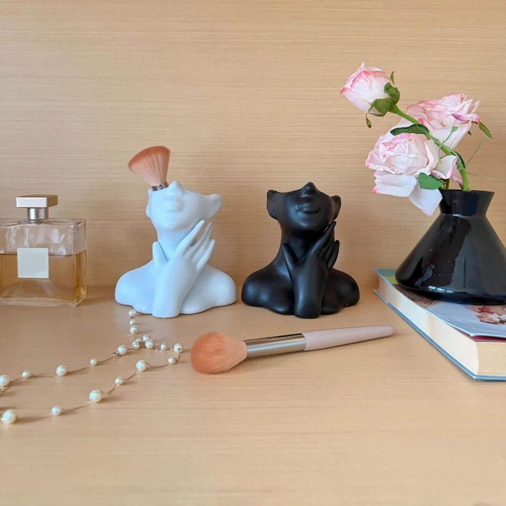 Female Head Vase, Human Body Vase, Plastic Small Flower Vase White Modern for Garden, Home, Living Room Decor,Table Art Statue Peaceful Pleasures Health and Wellness