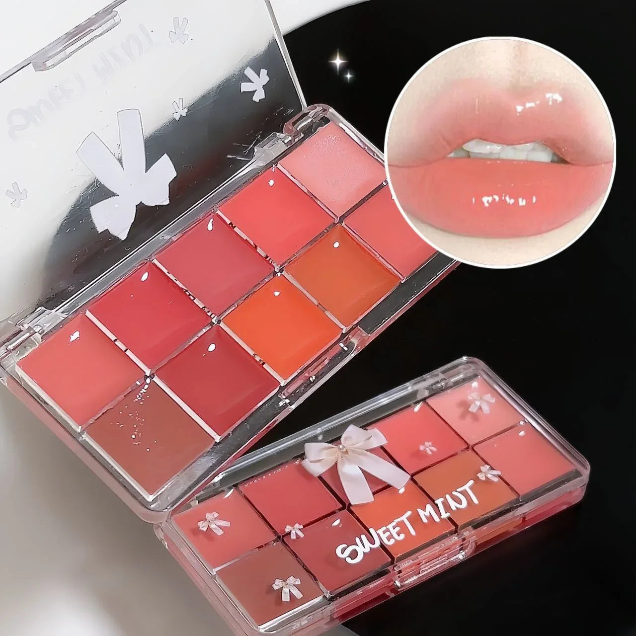 10-Color Jelly Lip Gloss Palette – Glossy Waterproof Lipstick