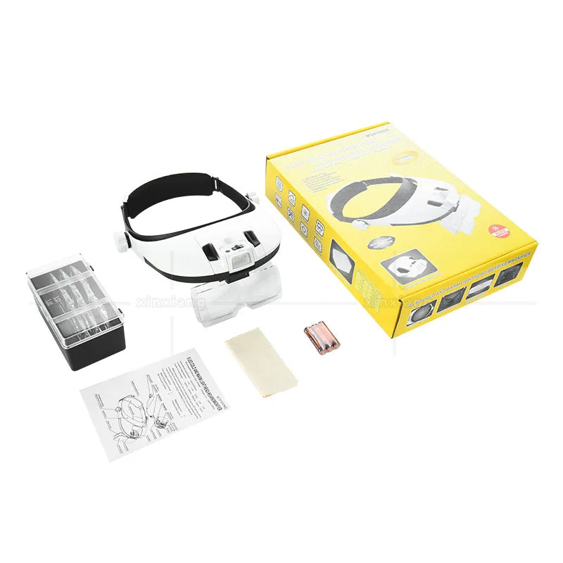 Rechargeable Head Wearing Magnifying Glass 1X 1.5X 2X 2.5X 3.5X Helmet Style Magnifier with 8Led Lights Loupe Reading Repair Use Peaceful Pleasures Health and Wellness