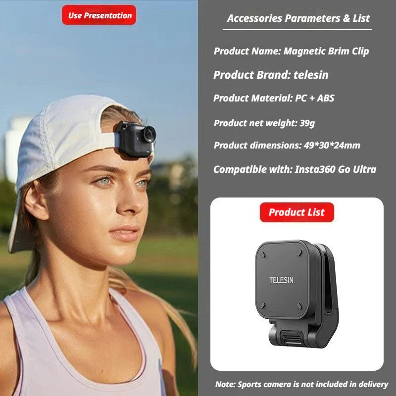 Magnetic Brim Clip for Insta360 Go Ultra | POV Hat Mount