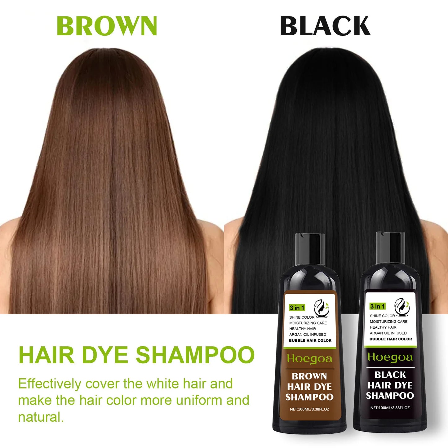 HOEGOA Natural Hair Dye Shampoo – Brown & Black | Gray Coverage, Nourishing, Permanent Color 100ml Peaceful Pleasures Health and Wellness