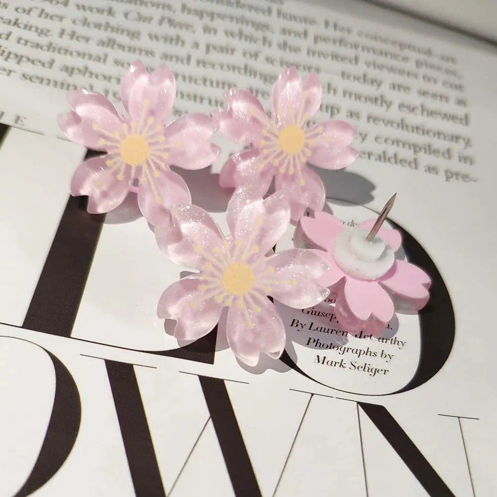 Bview Art Sweet Cherry Blossom Resin Flat-head Thumb Tacks Creative