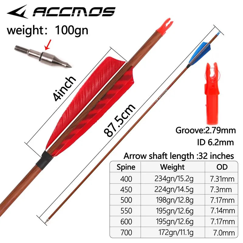 6 Wood Skin Pure Carbon Arrows Spine 350 400 450 500 550 600 700