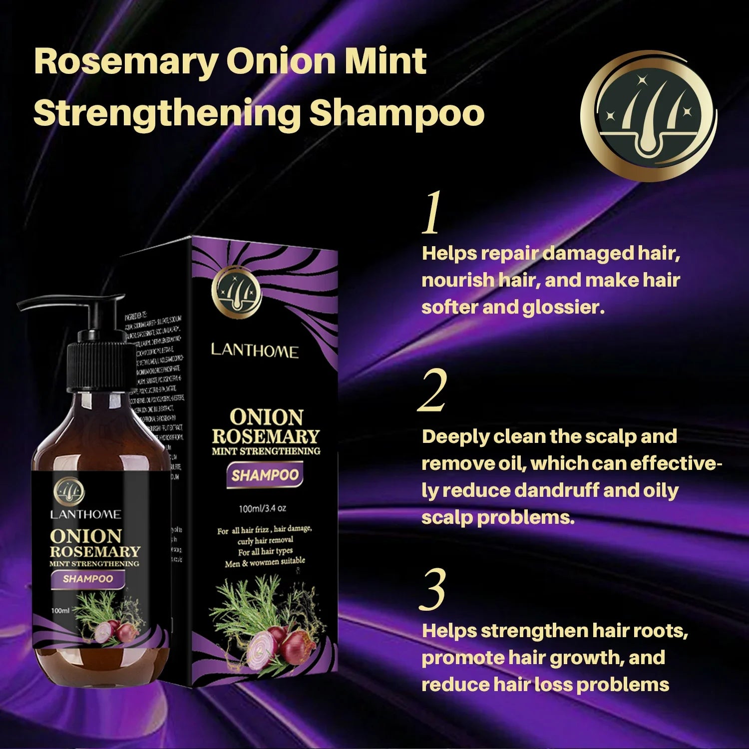 100ML Hair Shampoo For Fast Hair Growth Rosemary Onion Shampoo 30ML Spray Anti Hair Loss Effective Within 7 Day Hair Growth Peaceful Pleasures Health and Wellness