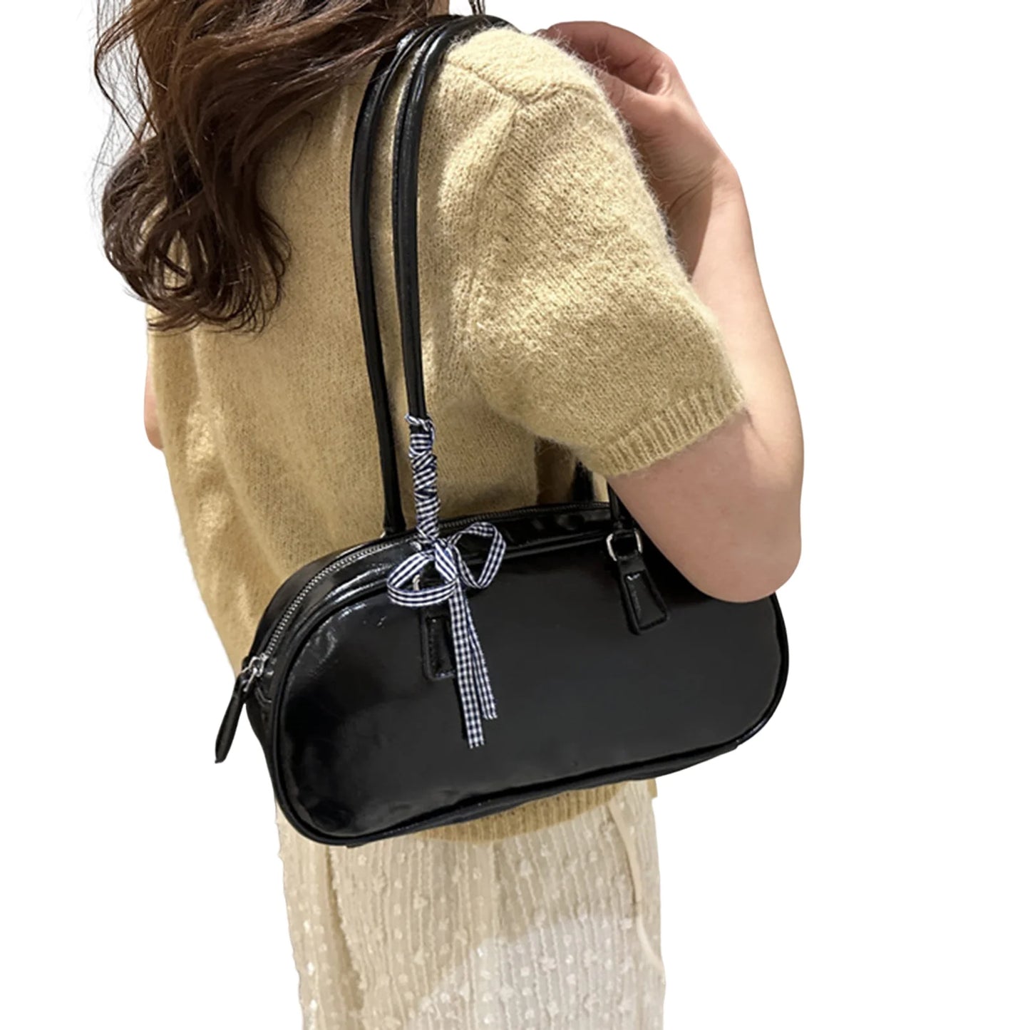 Simple Female Shoulder Bag Korean Version Fashion Bowknot Design Handbag Exquisite Gift for Ladies Birthday Peaceful Pleasures Health and Wellness black