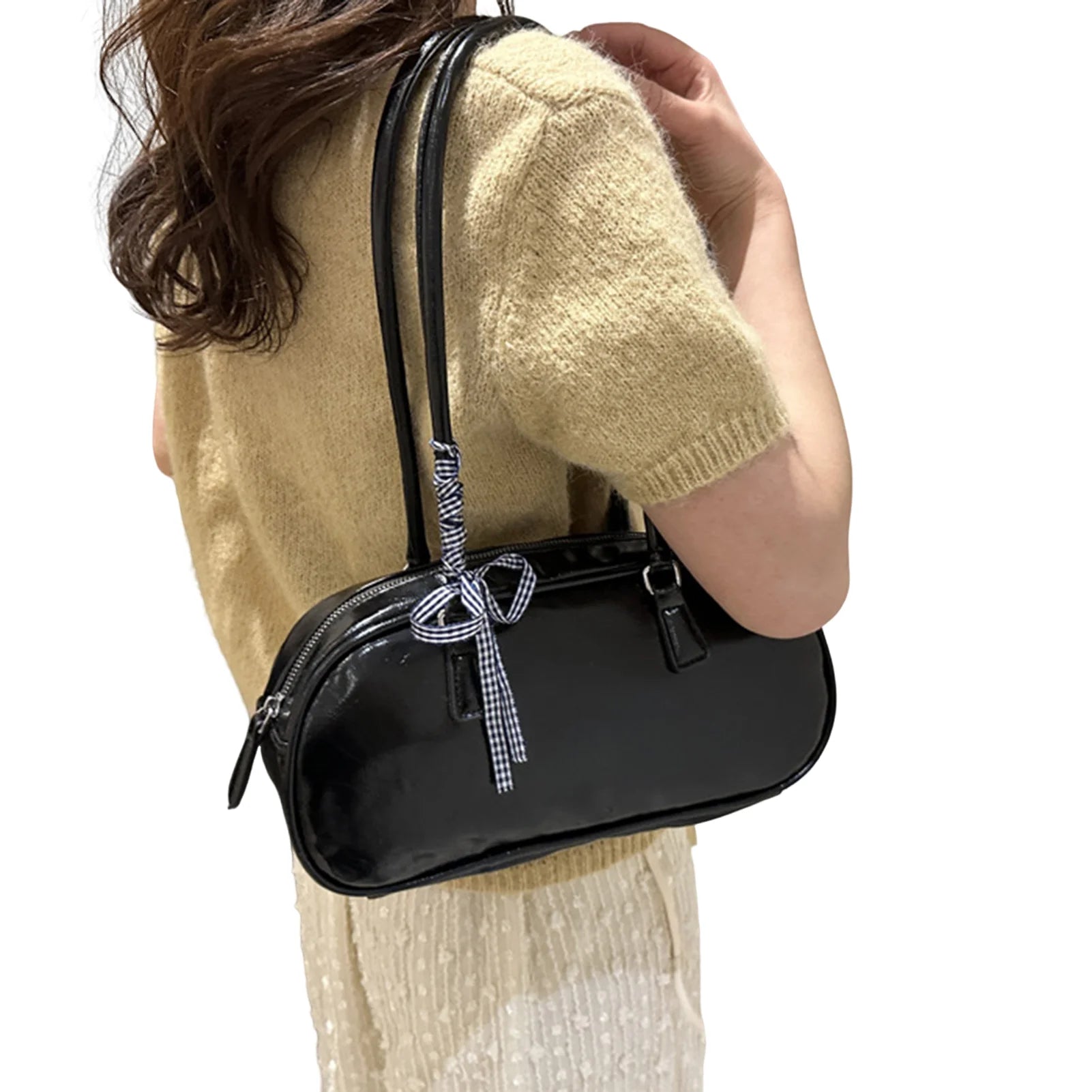 Simple Female Shoulder Bag Korean Version Fashion Bowknot Design Handbag Exquisite Gift for Ladies Birthday Peaceful Pleasures Health and Wellness black