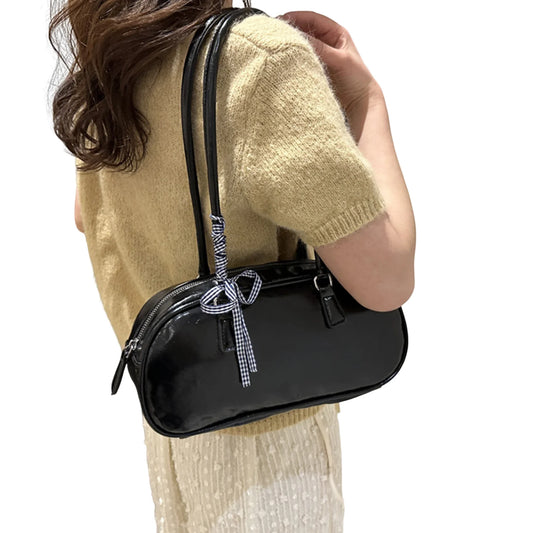Simple Female Shoulder Bag Korean Version Fashion Bowknot Design Handbag Exquisite Gift for Ladies Birthday Peaceful Pleasures Health and Wellness black