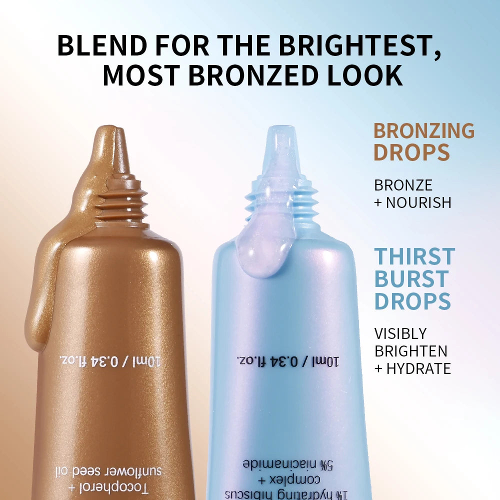 Bronze Brighten Drops Duo Primer Mix With Foundation Brighten Hydrate Silky Easy To Absorb No Greasy Feel Dual-action Travel Set Peaceful Pleasures Health and Wellness