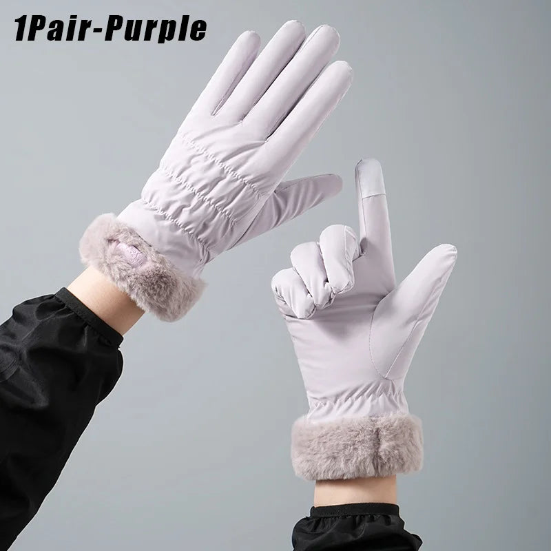 Women's Plush Full Finger Winter Skiing Gloves – Anti-Slip
