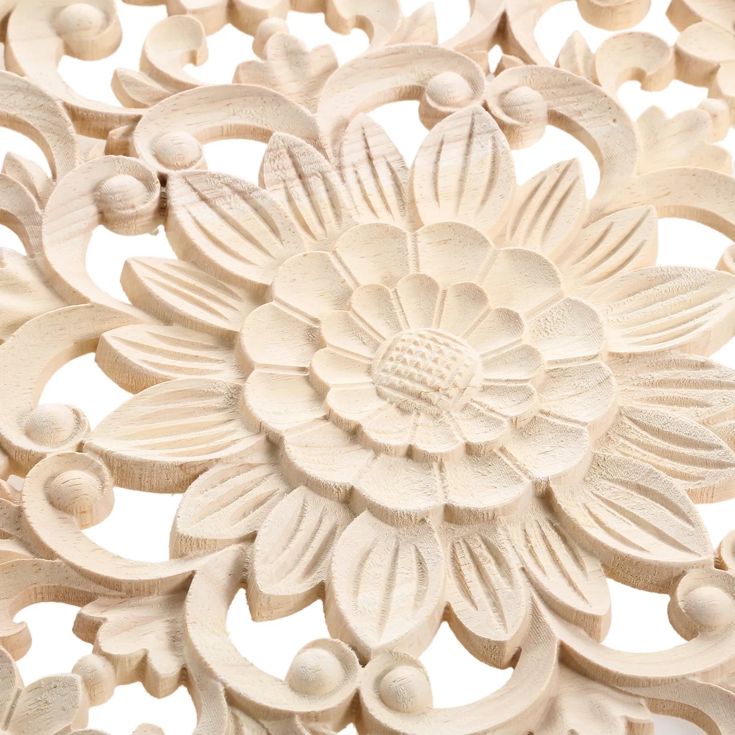 Floral Wood Carved Applique – Unfinished Wall & Furniture Decor