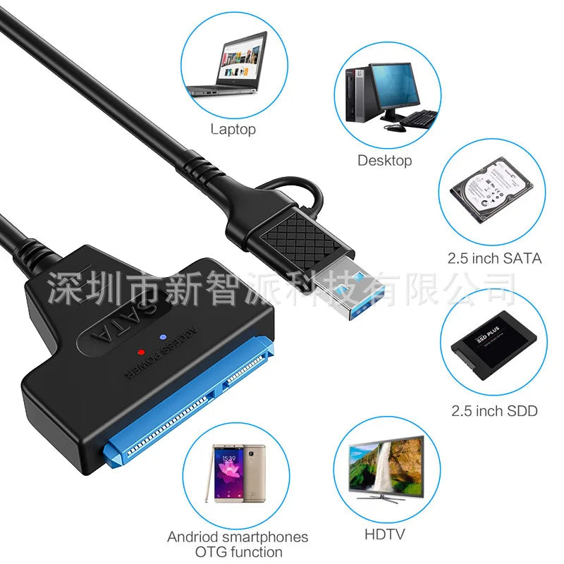 Cable Up To 6 Gbps High Speed Laptop Accessories SATA to USB3.0/Type-C Adapter 2 in 1 Usb Computer Cables Connecting Peripherals Peaceful Pleasures Health and Wellness
