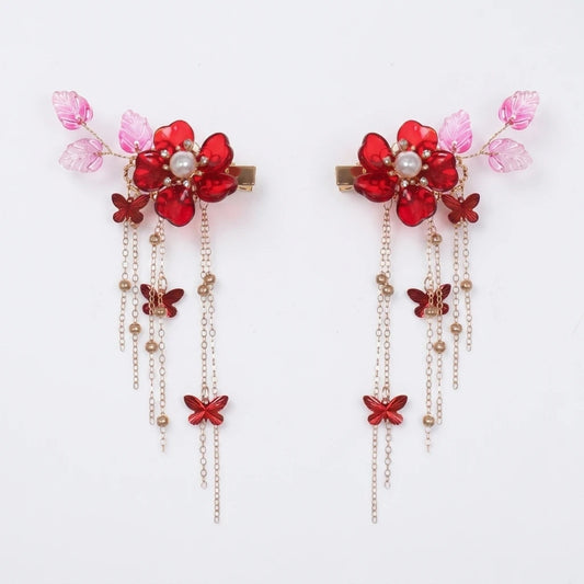 Butterfly Crystal Tassel Hair Clip Symmetrical Double Buns 2 Pairs Alloy Elegant Design for Festival and Daily Use Peaceful Pleasures Health and Wellness