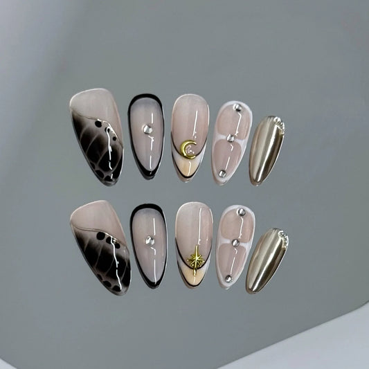 10pcs Handmade Y2k Almond Press on Nails Sweet Cool Crocodile Print Fake Nail Tips Wearable Summer Spice Girl French False Nails Peaceful Pleasures Health and Wellness
