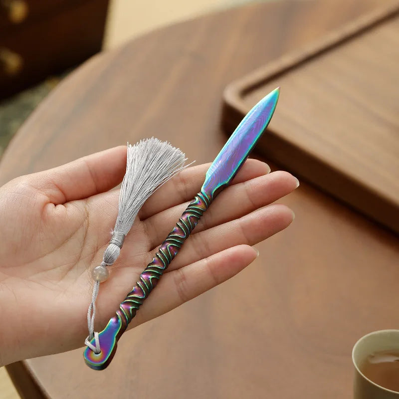 304 tea knife Damascus pattern handmade Pu'er tea needle pry tea tool tea cake tea cone tea set accessories Peaceful Pleasures Health and Wellness