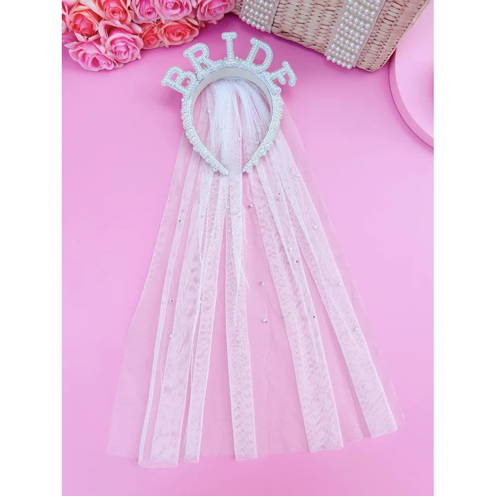 Bride Pearl Headband & Veil Set | Bridal Bachelorette Gift Bridal Hair Accessory Peaceful Pleasures Health and Wellness