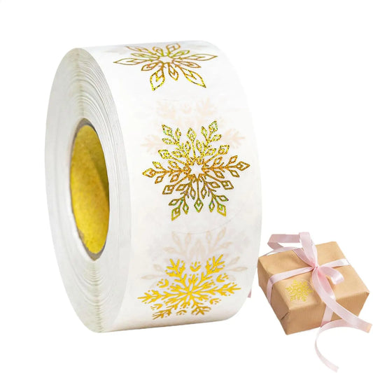 Snowflake Stickers Roll 500 Pieces Round Self-Adhesive Transparent Christmas Labels Scrapbook Decal Roll Party Favor Decor For Peaceful Pleasures Health and Wellness