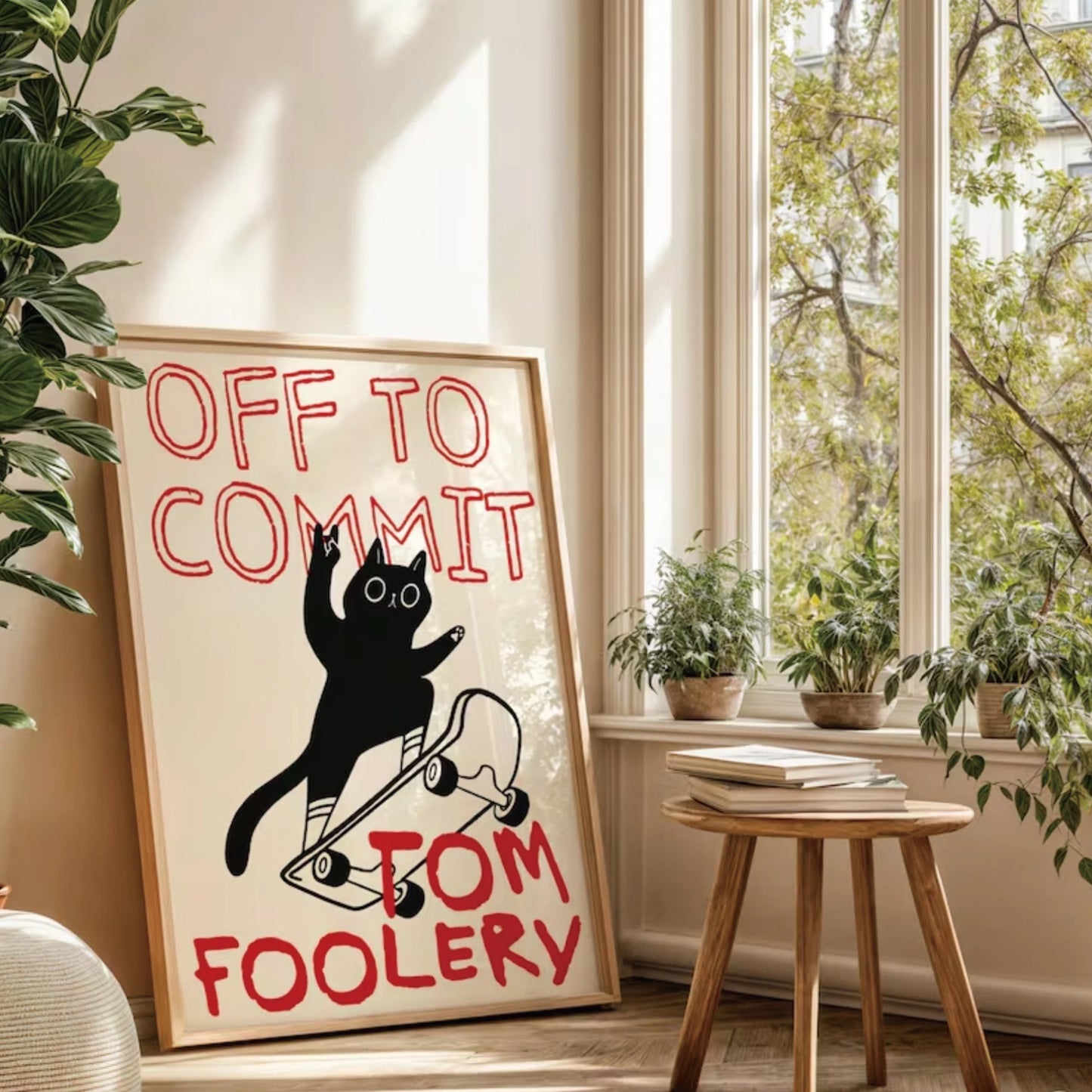 Black Cat Skateboard Canvas Wall Art – Funny Tomfoolery Print