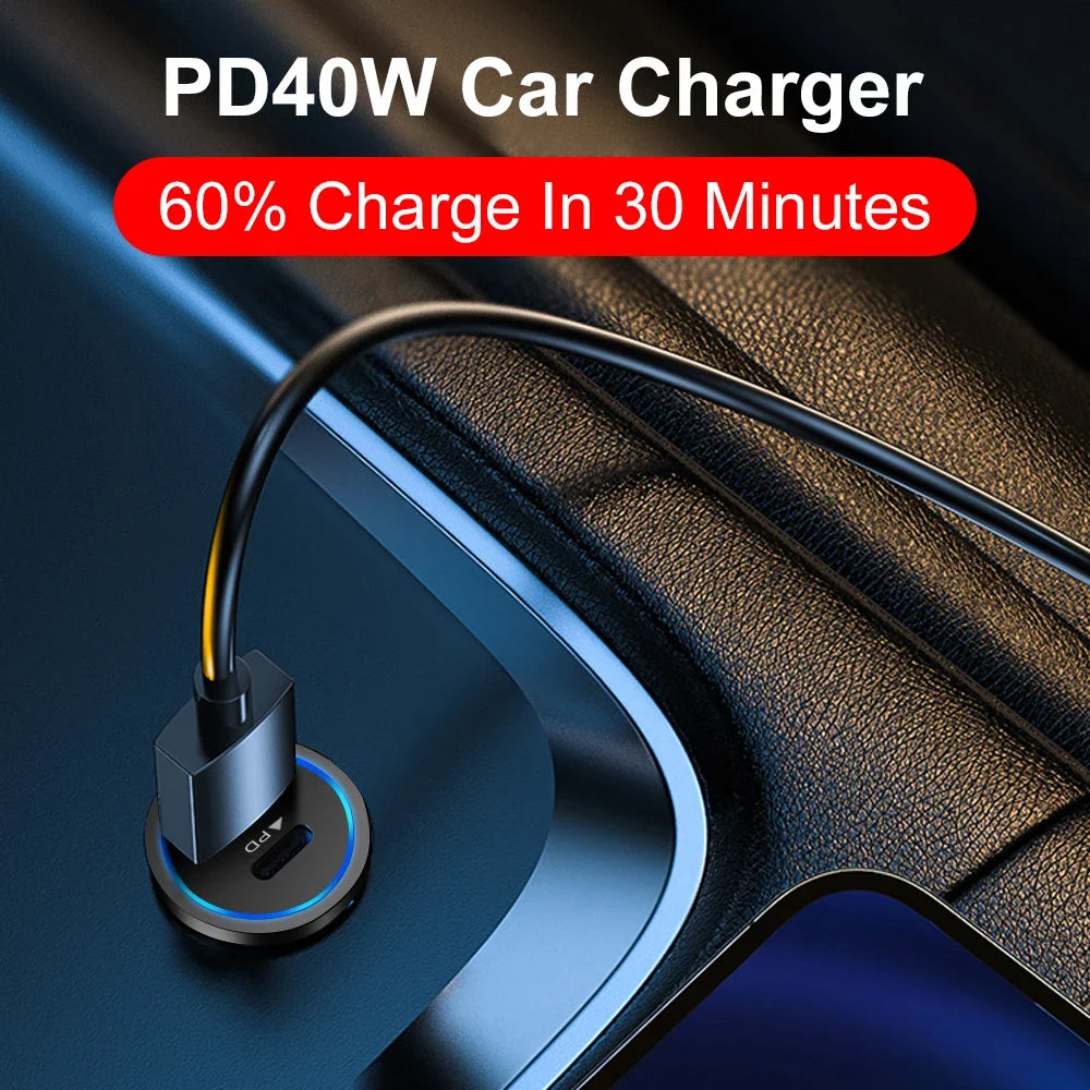 40W Dual USB-C PD Fast Car Charger – iPhone & Android