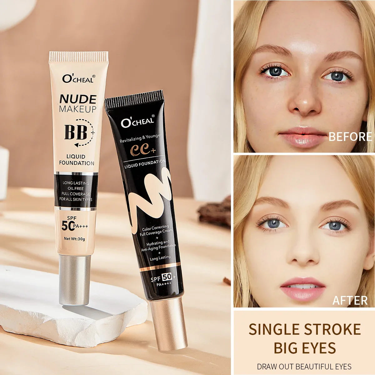 Ocheal BB CC Cream SPF 50 PA+++ Liquid Foundation 30g