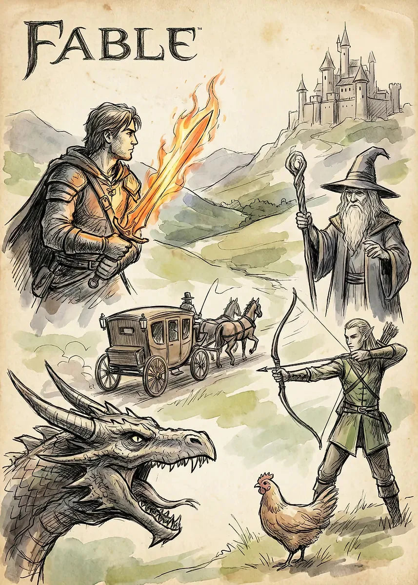 Fable ARPG Game Series Canvas Wall Art Poster | Unframed Print