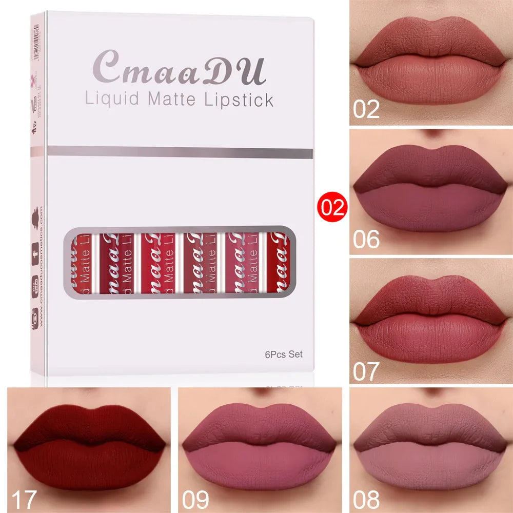 CmaaDu 6-Pc Velvet Matte Lip Gloss Set – Waterproof, Long Lasting
