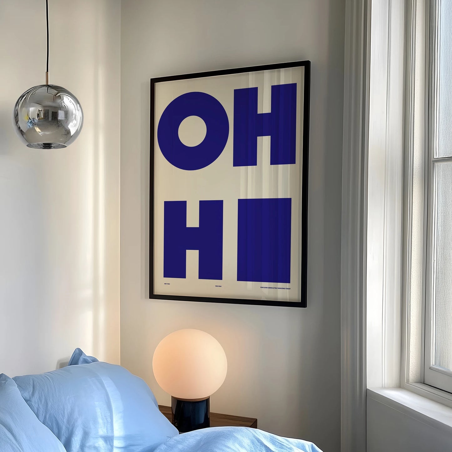 Modern "OH HI" Blue Minimalist Canvas Wall Art Print Poster