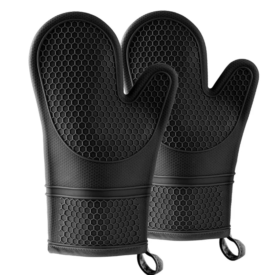 Silicone Oven Mitts 2PCS, Heat Resistant 500F Kitchen Mitts, 11.4" Soft Baking Gloves, for Kitchen Cooking Baking BBQ Peaceful Pleasures Health and Wellness