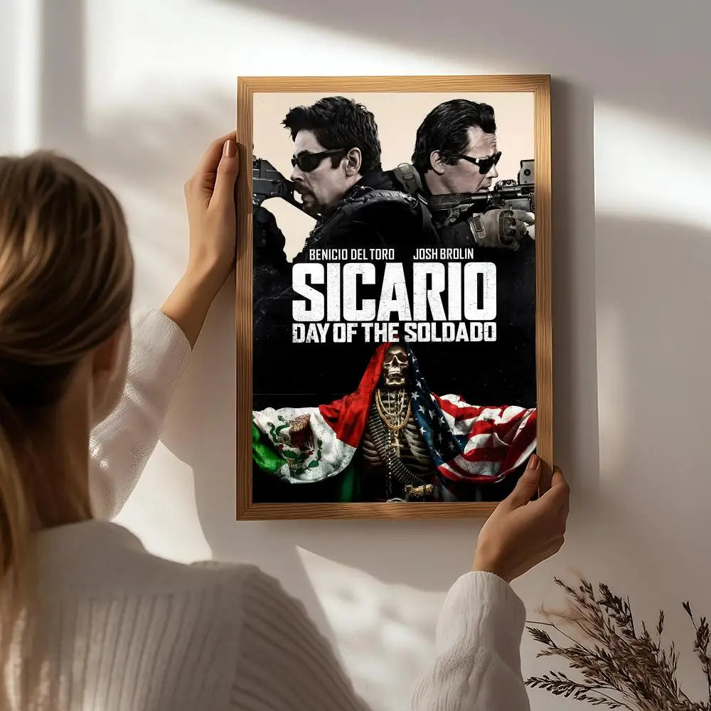 Sicario Movie Poster HD Self-Adhesive Waterproof Wall Art Movie Wall Poster Peaceful Pleasures Health and Wellness White1 30X40cmNoframe