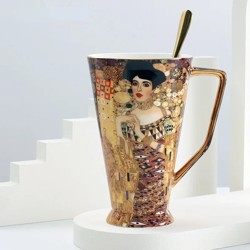 Gustav Klimt Bone China Coffee Mug with Spoon | 550ml Art Cup