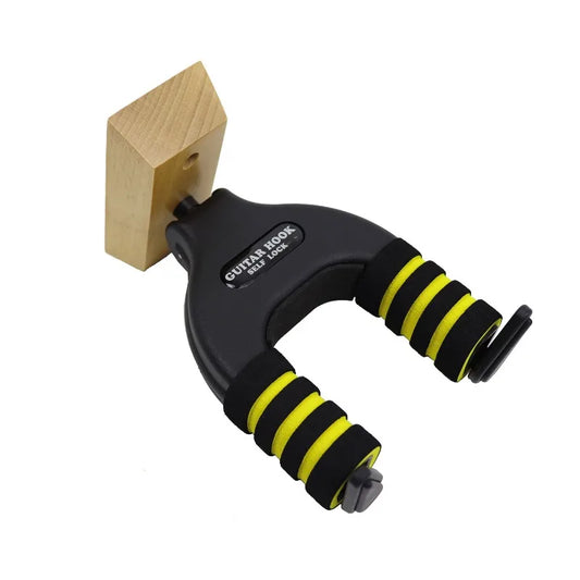 Self Locking Wooden Base Guitar Hook Auto Close Gravity Lock Design Peaceful Pleasures Health and Wellness