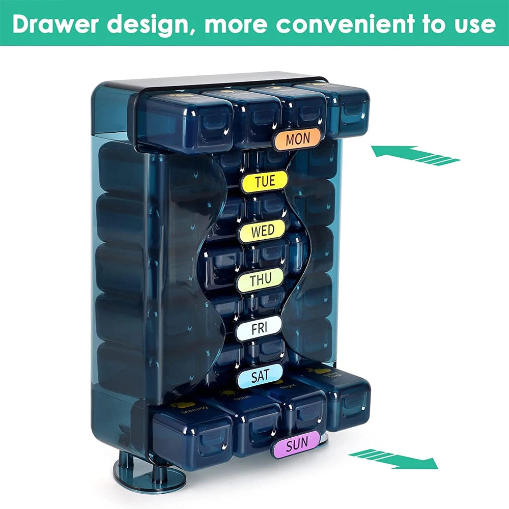Weekly Pill Organizer 4 Times a Day Pill Organizer with Drawer Designed Large Pill Box Travel Pill Case 7 Day Medicine Case Box Peaceful Pleasures Health and Wellness