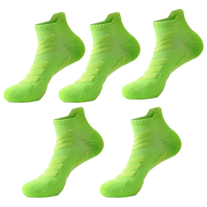 5 Pairs Men's Outdoor Ankle Socks, Shock-Absorbing And Anti Slip Sports Socks, Sweat Absorbing And Breathable Towel Bottom Socks Peaceful Pleasures Health and Wellness 5 Pairs Green One Size