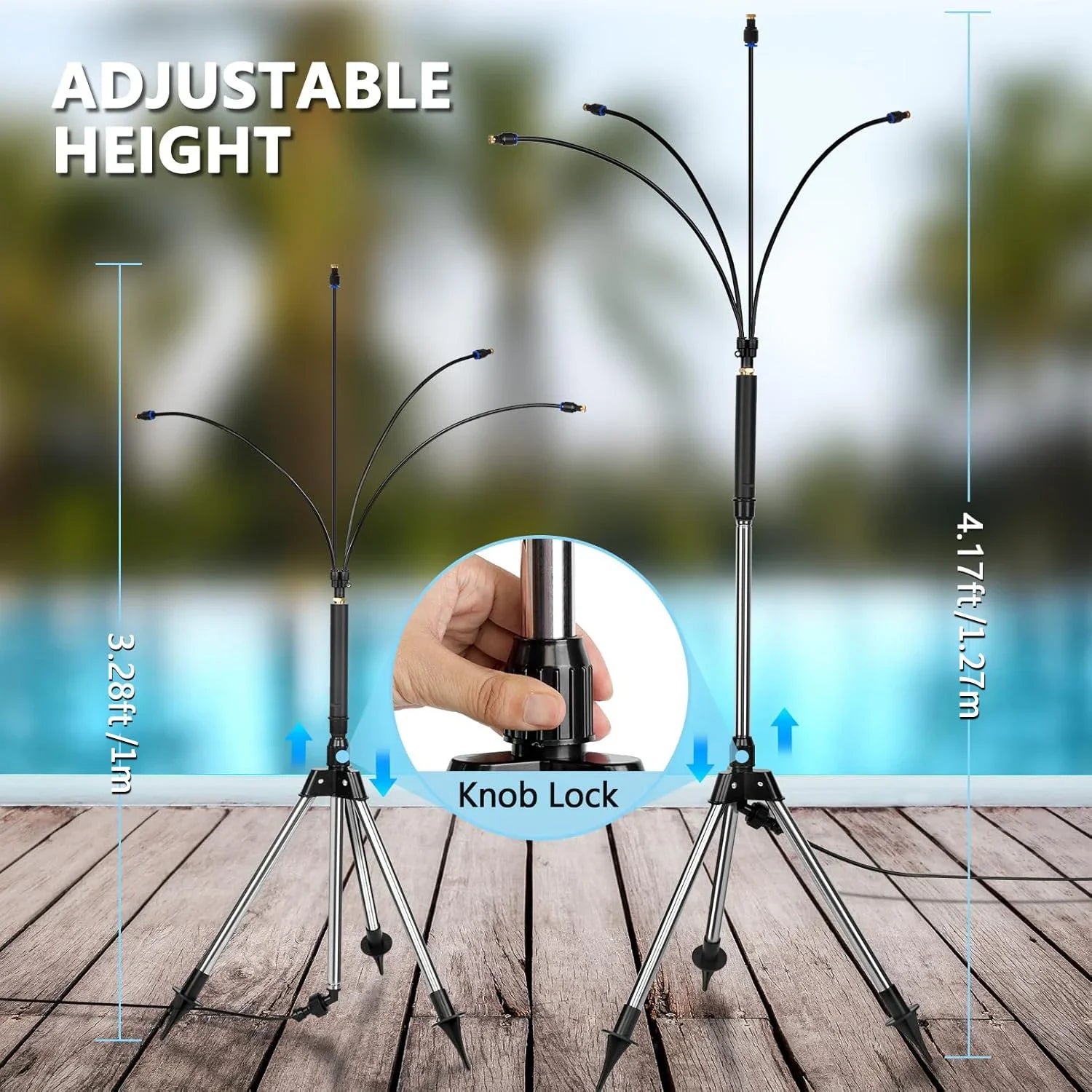 Standing Misters for Outside Patio with Filter - Adjustable Height 3.2-4.1FT Misting System Line 26.5FT Portable Water Misters Peaceful Pleasures Health and Wellness