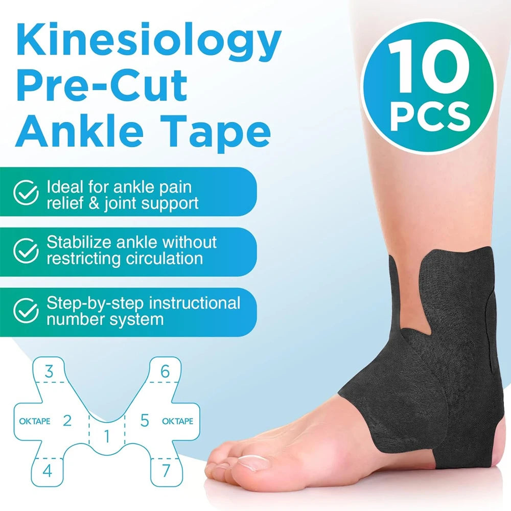 WEFITON 10PCS Precut Kinesiology Ankle Tape – Waterproof Support Kinesiology Ankle Tape Peaceful Pleasures Health and Wellness