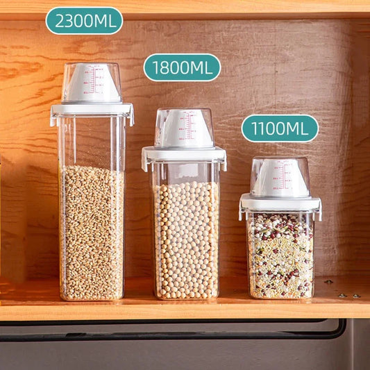 Airtight Transparent Rice & Grain Storage Bucket with Measuring Cup | Insect-Proof, Moisture-Proof, 1–2L Peaceful Pleasures Health and Wellness