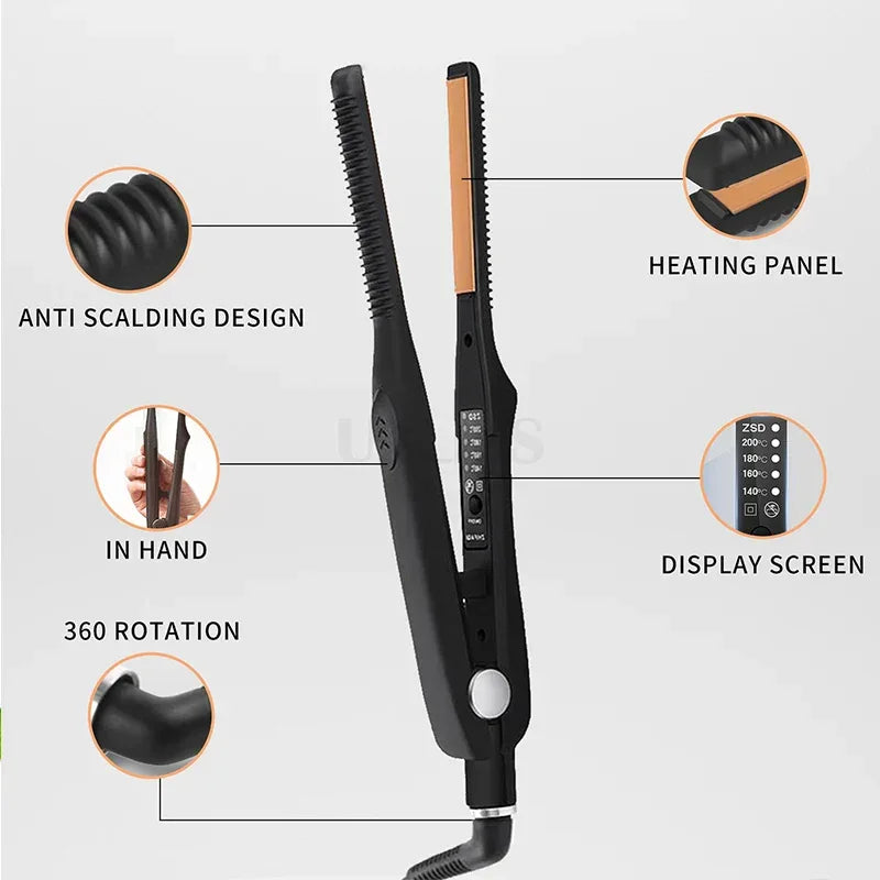 Short Hair Narrow Flat Iron 2 in 1 Hair Straightener And Curler Portable Tourmaline Ceramic Straightening Flat Iron Styling Tool Peaceful Pleasures Health and Wellness