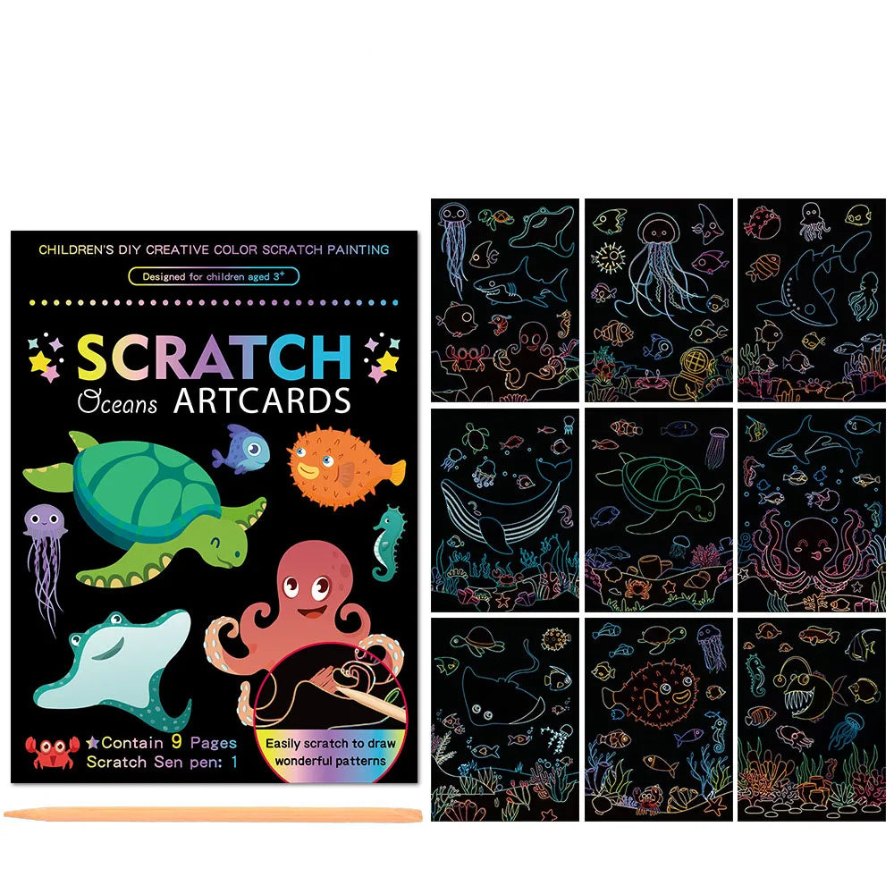 Children Scratch Painting Magic Rainbow Colors Art Card Books Early