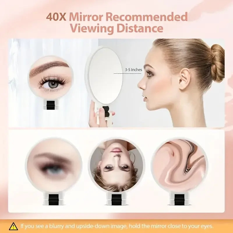 40X Magnifying Dual-Sided Makeup Mirror with Stand & Travel Case