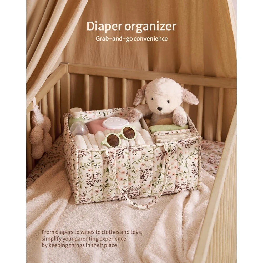 Floral Portable Diaper Caddy Organizer | Removable Divider