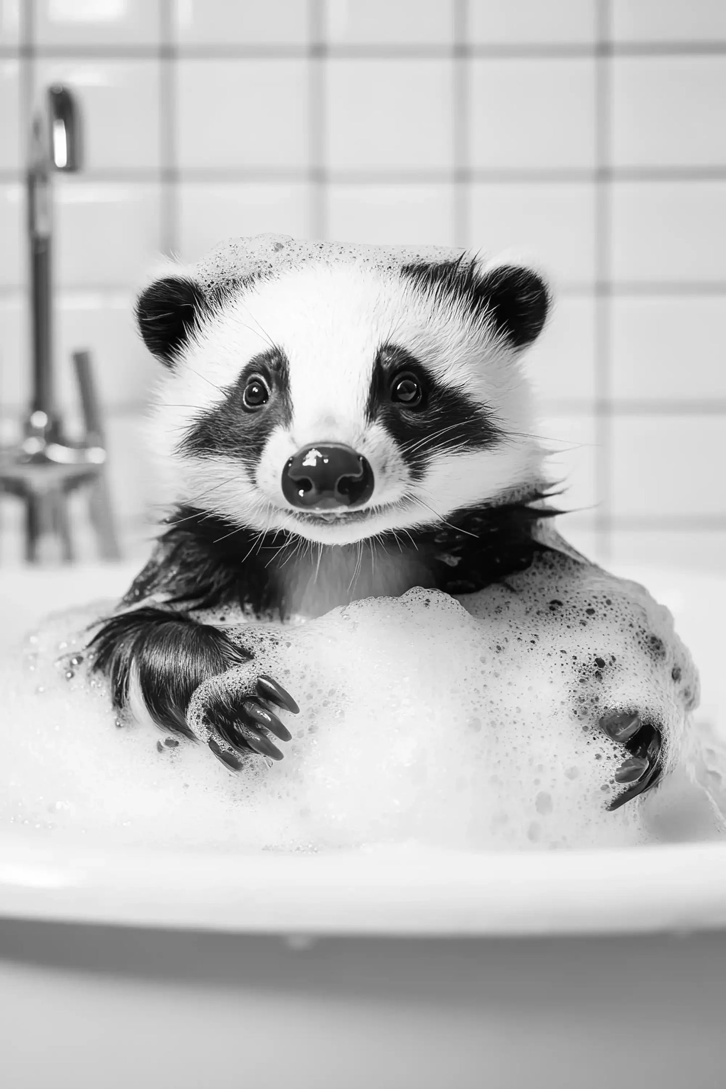 Black & White Cute Animal Toilet Paper Canvas Wall Art Poster