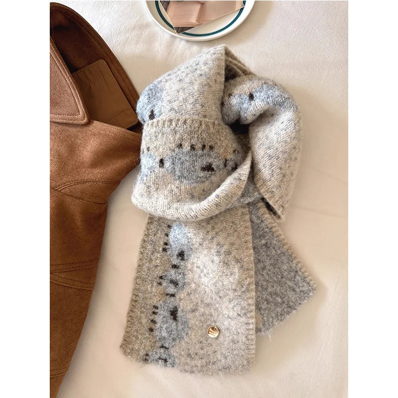 Winter Warm Scarf Women New Korean Cute Sheep Design Fashion Knitted Scarf Couple Thick Coldproof Windproof Scarf Daily Outfit Peaceful Pleasures Health and Wellness Beige