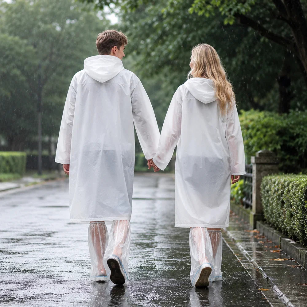 Waterproof Adult Poncho & 10 Disposable Shoe Covers Rain Set