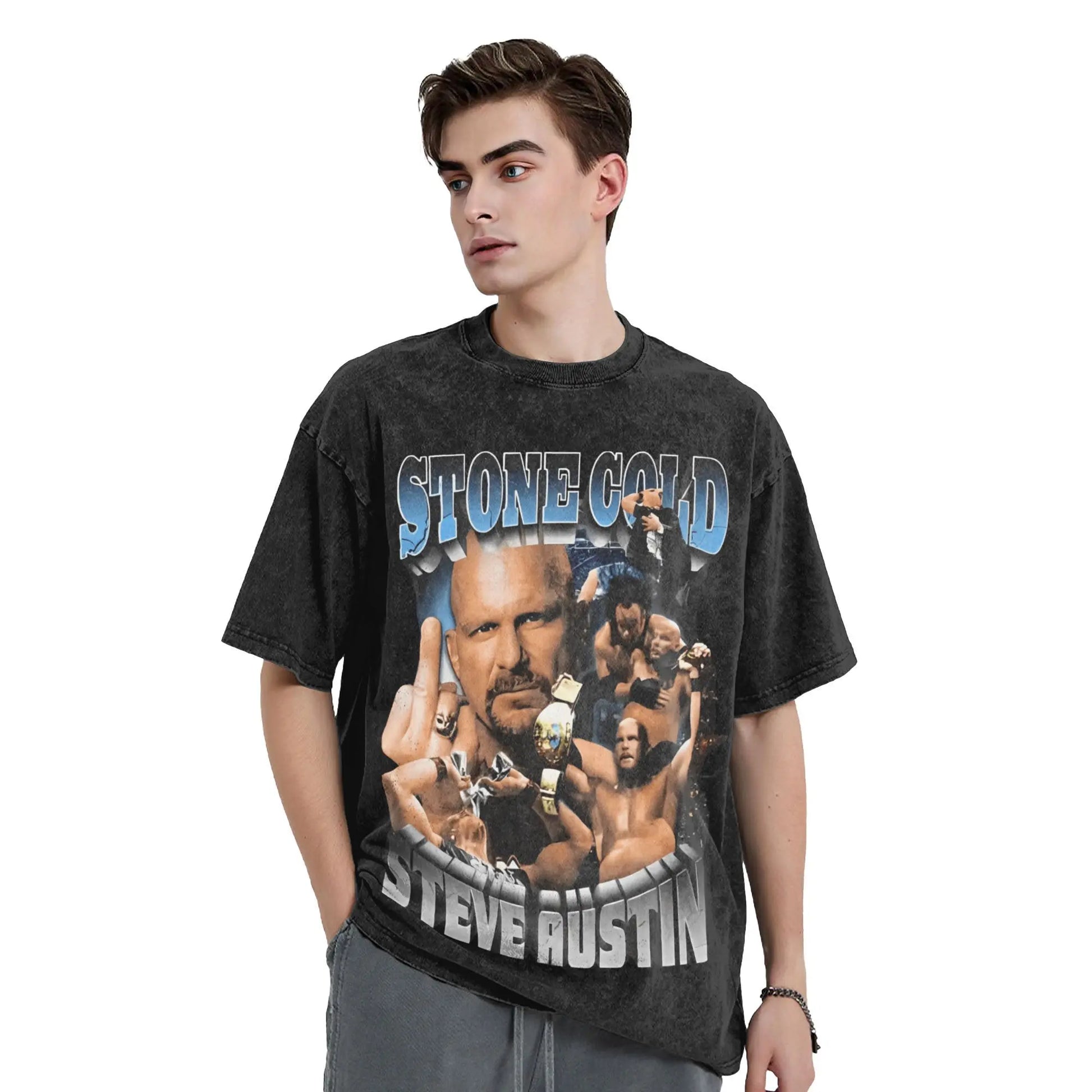 Steve Austin Men T Shirt Washed Funny Tee Shirt Short Sleeve Crewneck T-Shirt Pure Cotton Plus Size Clothes Peaceful Pleasures Health and Wellness