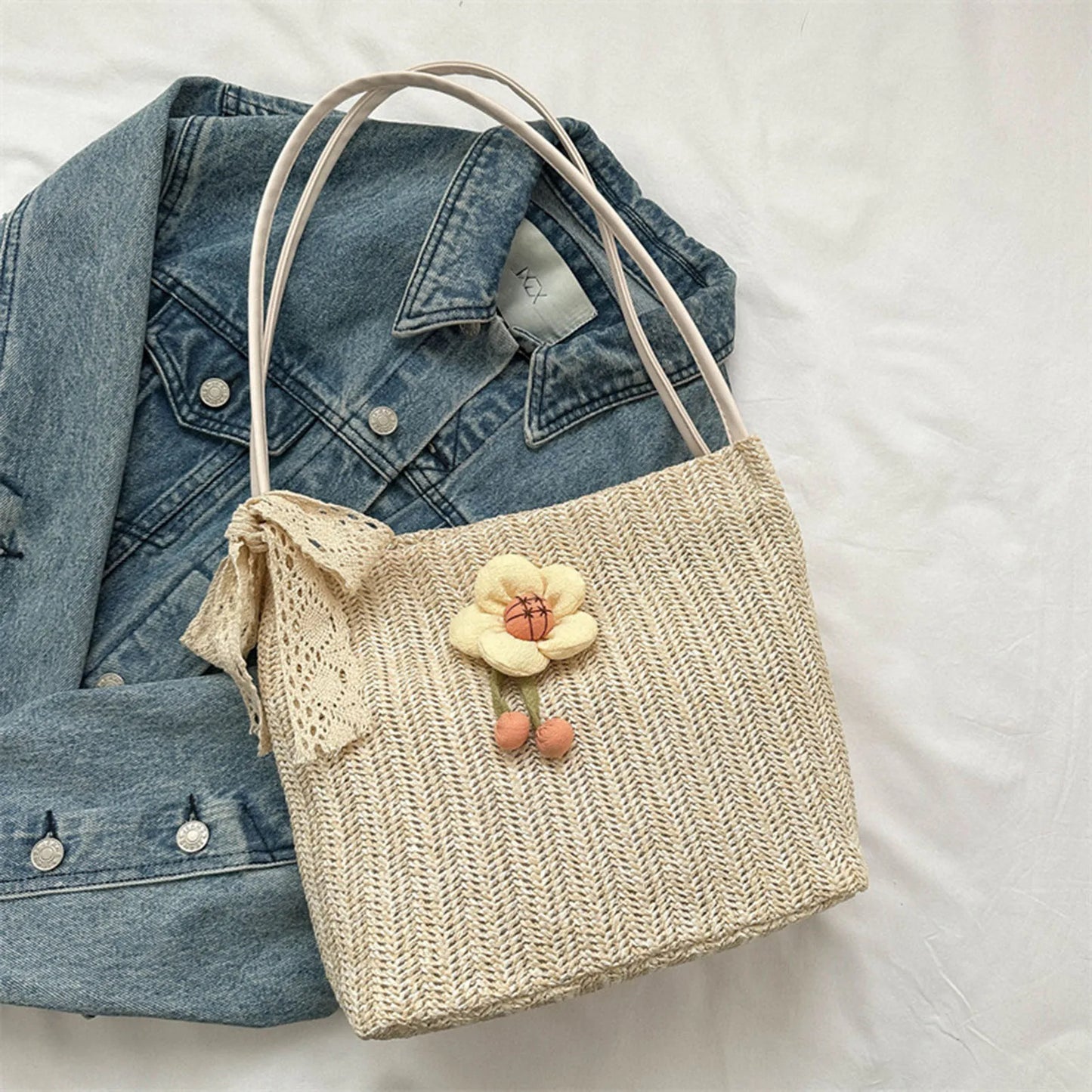 Women Casual Summer Handbag Aesthetic Design Large Capacity Woven Shoulder Bags Ideal Gift for Yourself Female Friends Peaceful Pleasures Health and Wellness C