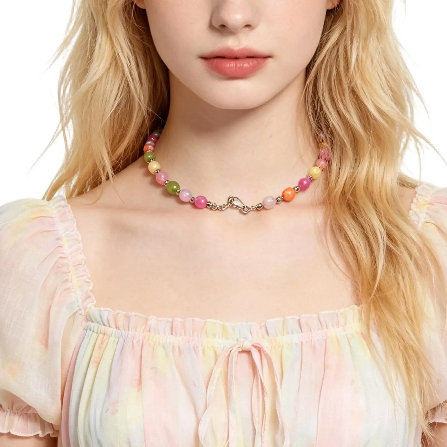 UV Reactive Rainbow Beaded Choker & Bracelet | Color-Shifting