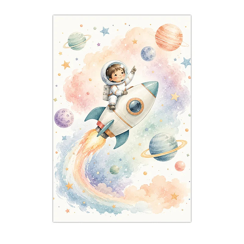 Nursery Wall Art Space Astronaut Animal Poster Print Canvas Painting Moon Planet Rocket Baby Room Wall Decor Peaceful Pleasures Health and Wellness 08 21X30cm No Frame China Mainland