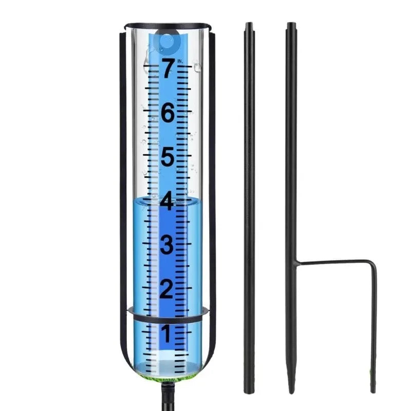 Rain Gauge 7" Freeze-Proof Transparent Plastic Outdoor Measuring Tool Large Clear Numbers Adjustable Height for Garden Lawn Farm Peaceful Pleasures Health and Wellness black