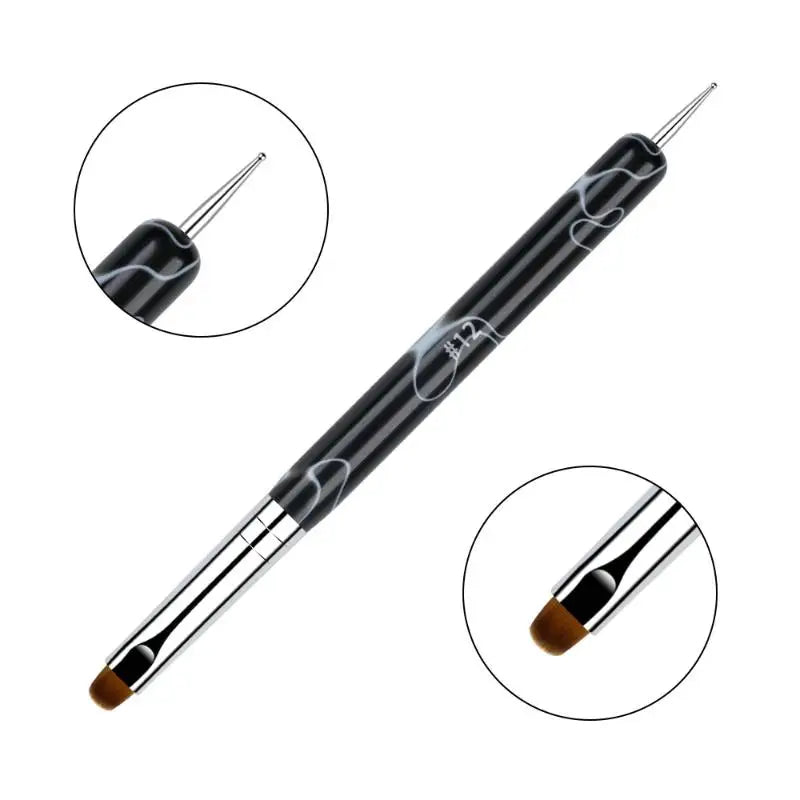 French Dual End Beginner High Quality Painting Manicure Tool Acrylic Drawing Nail Art Brush Nail Art Rhinestone Gel Dotting Pen Peaceful Pleasures Health and Wellness 12 Black