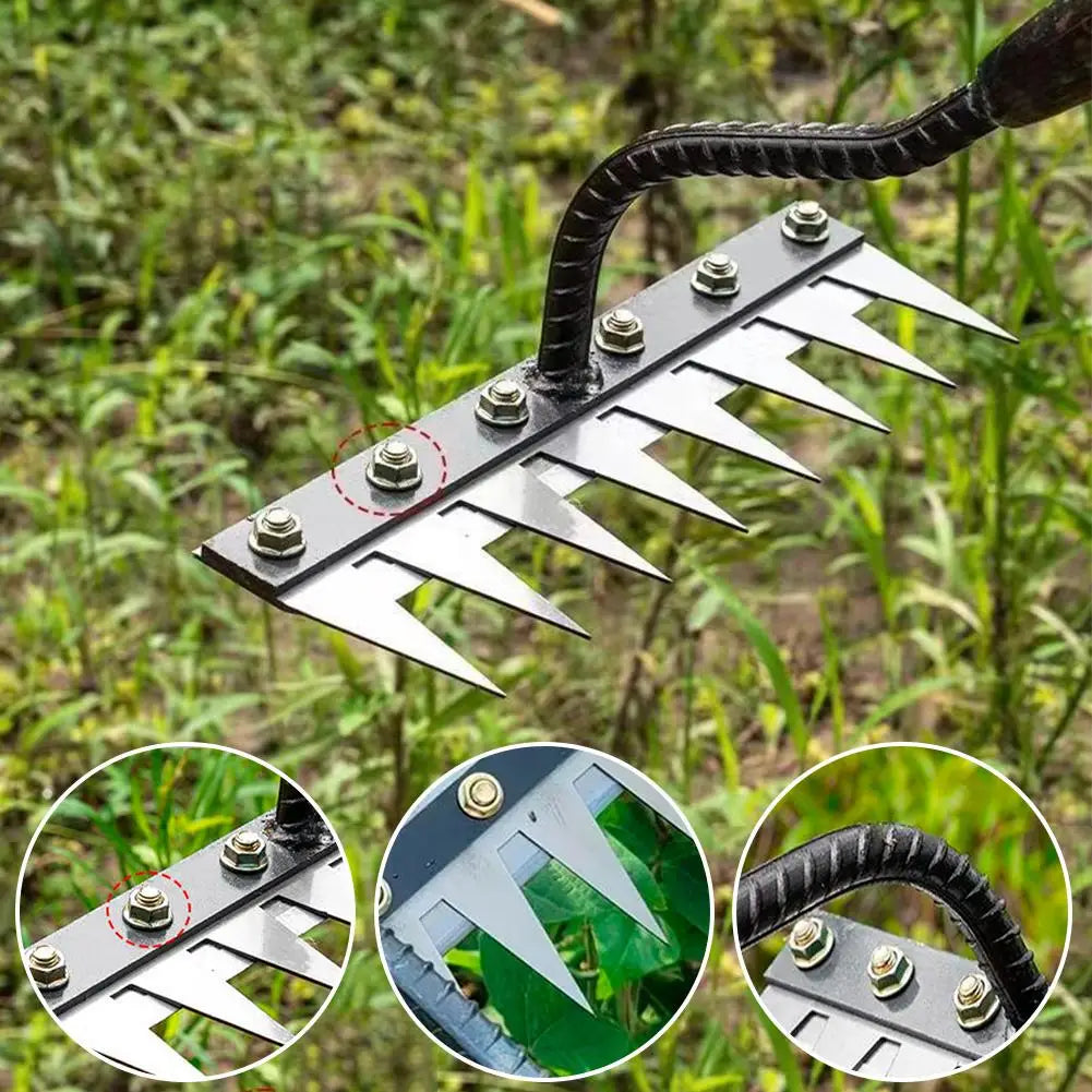 Carbon Steel Garden Rake for Weeding & Soil Aeration Peaceful Pleasures Health and Wellness